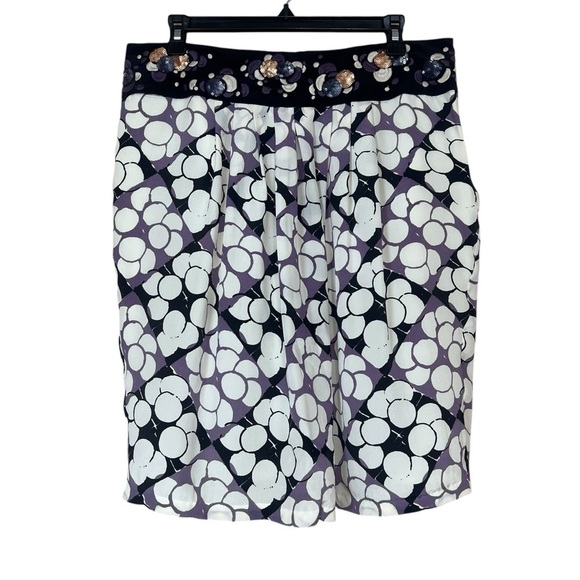 Floreat Anthropologie 100% Silk Pencil Skirt Ocean Mist Purple Blk Boho Size 14 - Picture 2 of 8